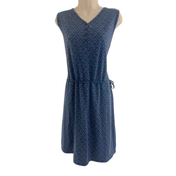 Duluth Trading Blue Print Sleeveless To Flow Dress w/Pockets Size XL New Summer - Picture 1 of 11